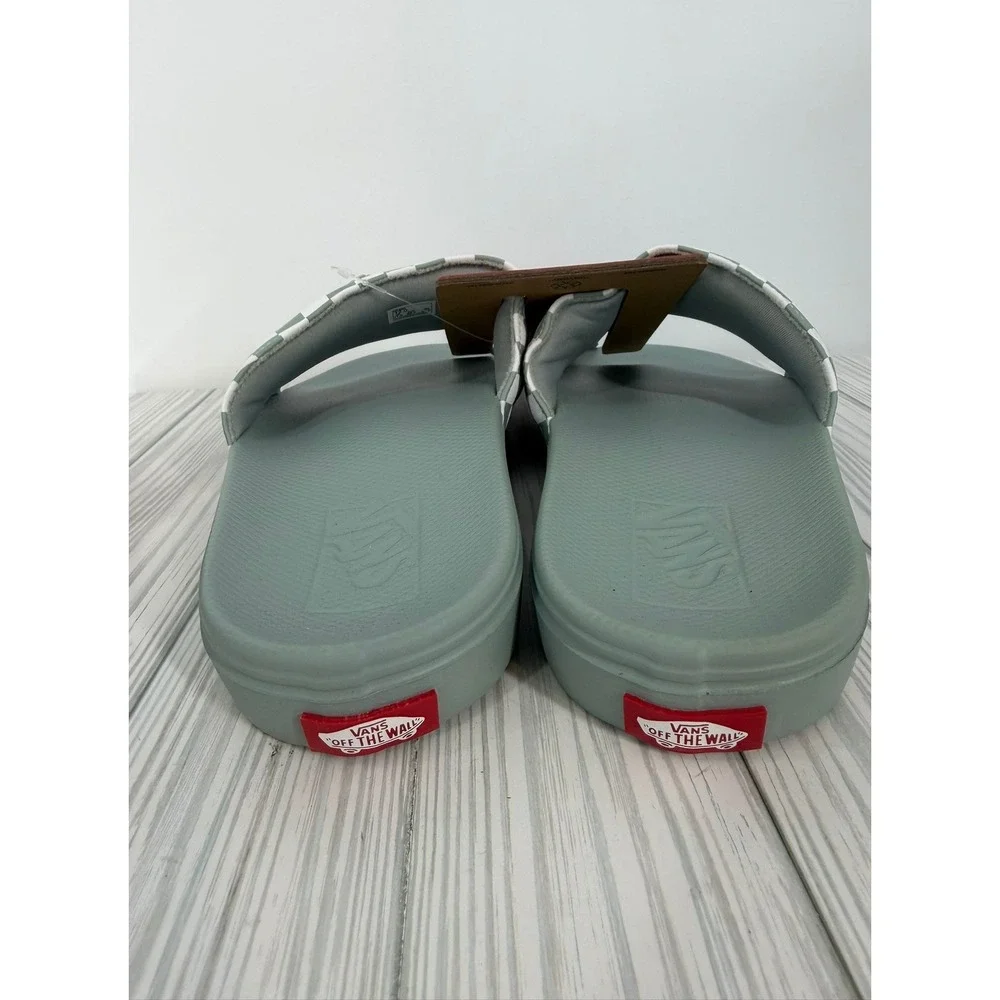 Vans La Costa Checkers Slide-On Sandals Sage Gray White board Mens Size 12 New